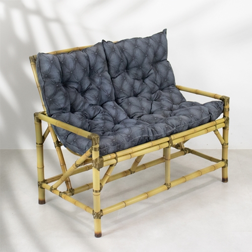 Sofá de Bambu C/ Almofadas em Tecido Azul 120cm Pontalle